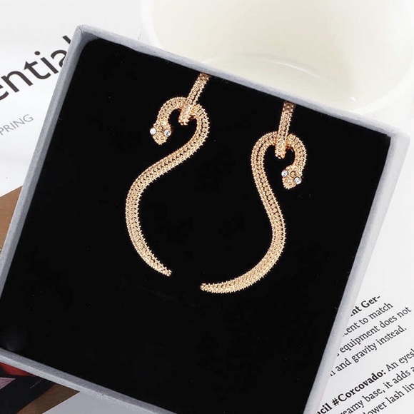 2/$20! Gold Serpent Drop Stud Earrings - Picture 5 of 8